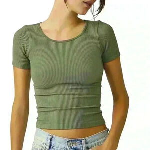 🆕 NWT- Free People Intimately Recycled Baby Tee Green Short Sleeve Top XS/S